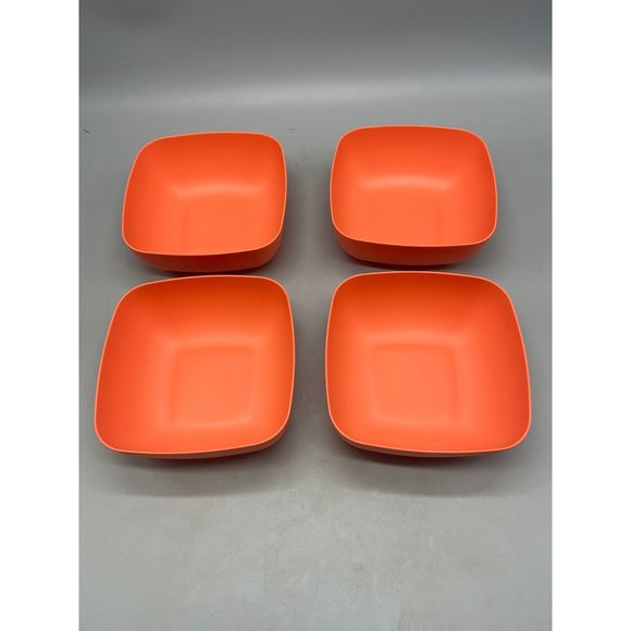Mainstays square plastic cereal Bowls Orange set of 4 Dishwasher Microwave safe - Picture 1 of 5